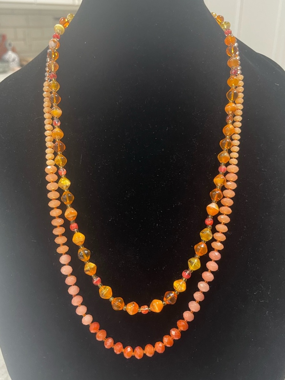 Set of 2 Orange Beaded Necklaces with Peach Accents